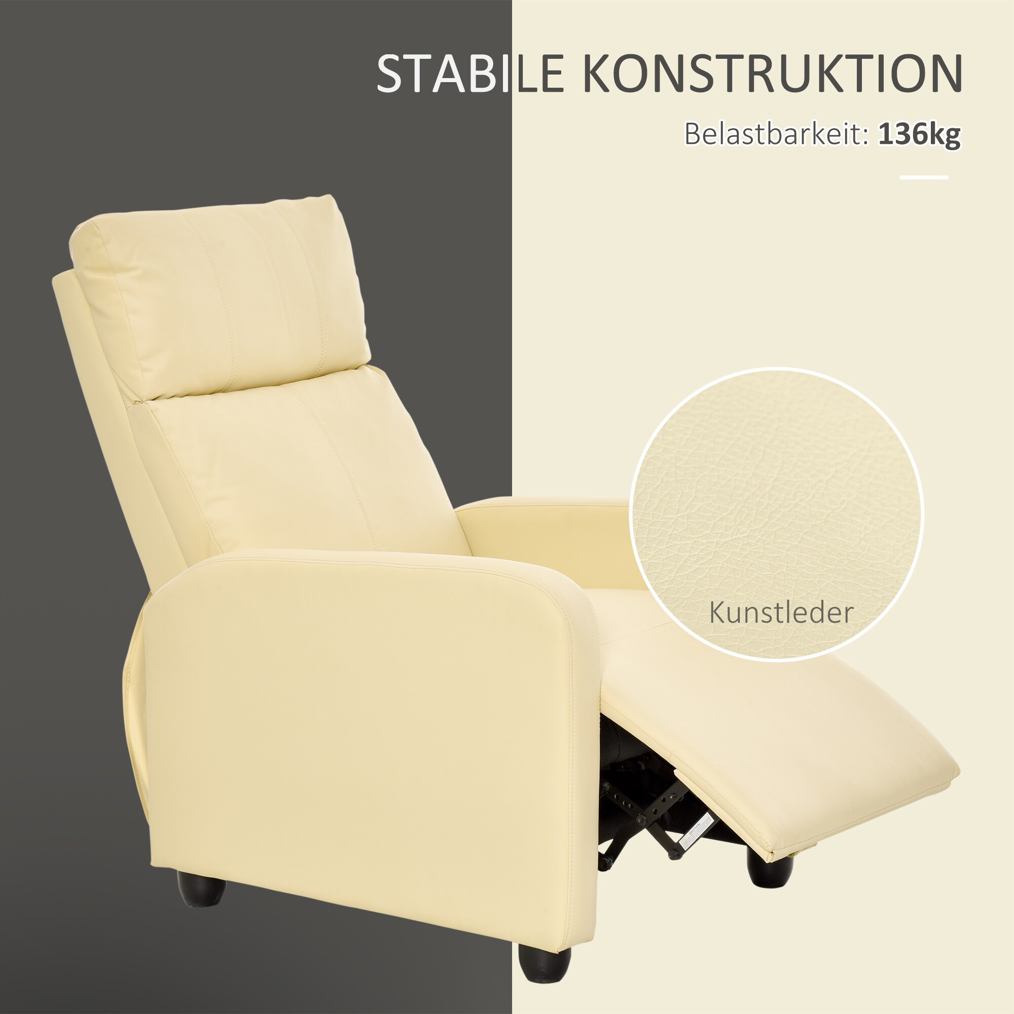 HOMCOM Fernsehsessel mit Liegefunktion 69,5 x 89,5 x 104,5 cm (LxBxH)