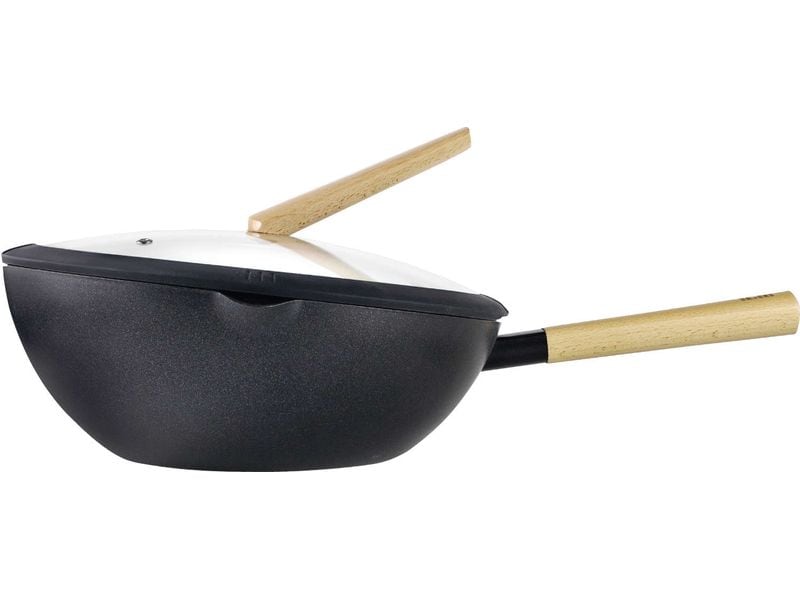Ibili Wok mit Deckel Luxe 30 cm Hochwertiger Wok mit Deckel für gesundes und schnelles Kochen