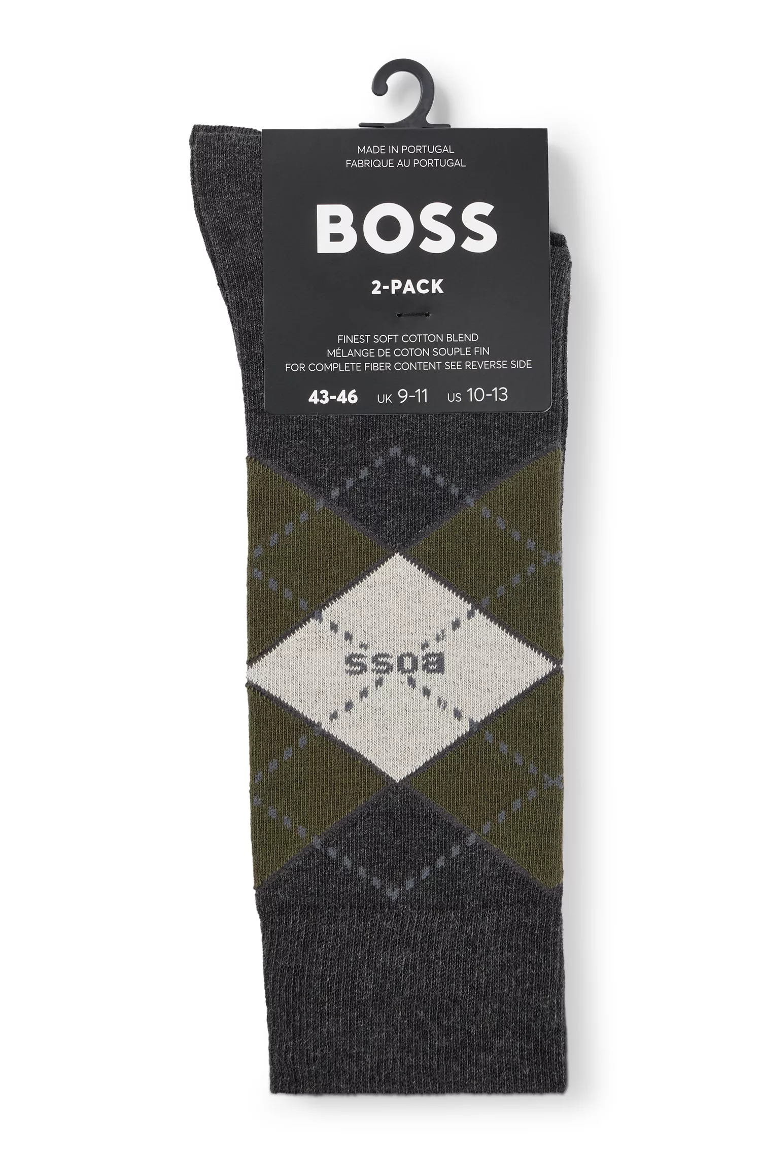 BOSS Black - Pacote com dois pares de meias de algodão misto de comprimento normal