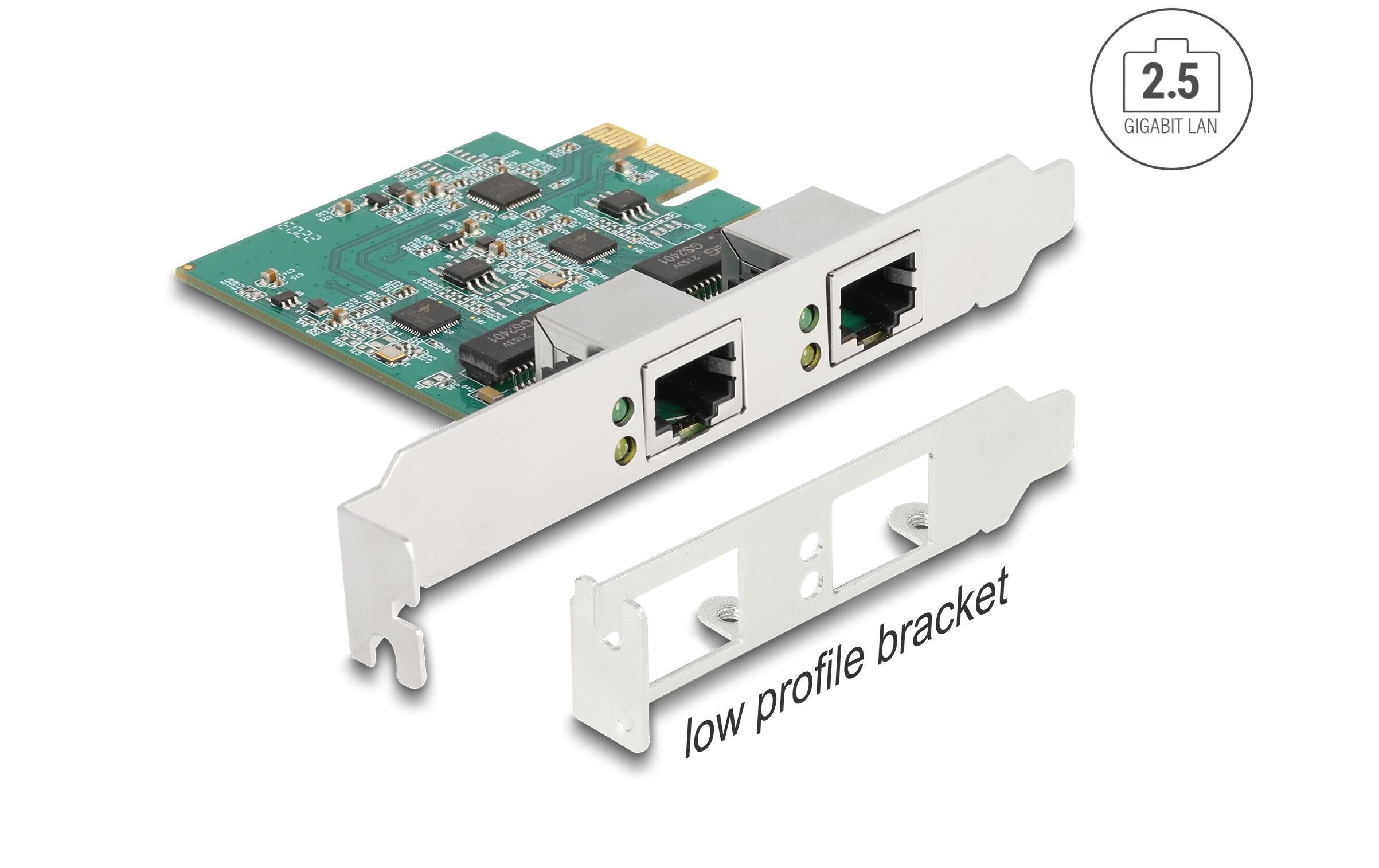 Netzwerkkarte 2x RJ45 2.5 Gbps PCI-Express x1Delock PCI Express x1 Karte zu 2 x RJ45 2.5 Gigabit LAN RTL8125