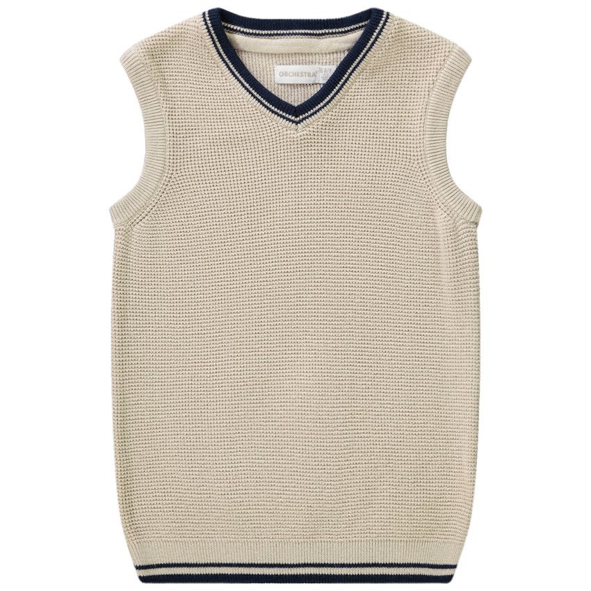 Pull sans manches en tricot col V pour garçon - Ecru