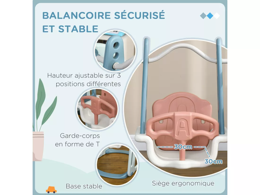 Portique enfant toboggan et balançoire avec panier de basket-ball aire de jeux 3 en 1 usage intérieur et extérieur dim. 200 x 150 x 100 cm