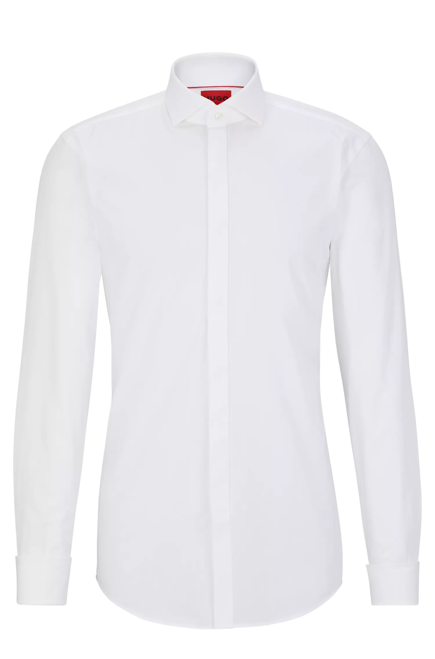 Camisa HUGO vermelha, corte slim, em popeline de algodão fácil de passar.