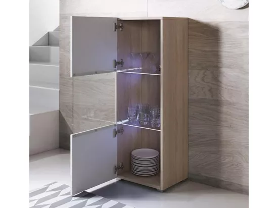 Vitrine pour Salon Salle à manger en Sonoma et Blanc avec LED 40x29x128cm Luke V3