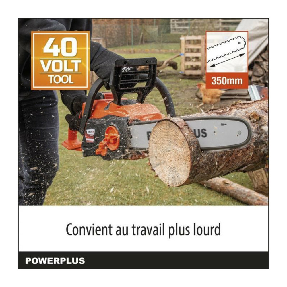 Tronçonneuse a batterie 40v dual power powdpg7576 - guide de 350 mm, moteur brusless - livrée sans batterie ni chargeur