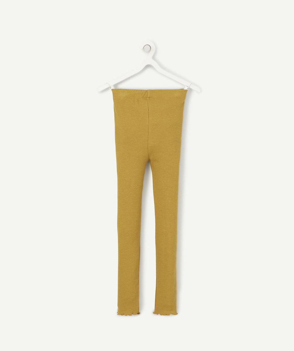LEGGING CÔTELÉ FILLE EN COTON BIO VERT OLIVE AVEC NOEUD COULEUR DORÉE