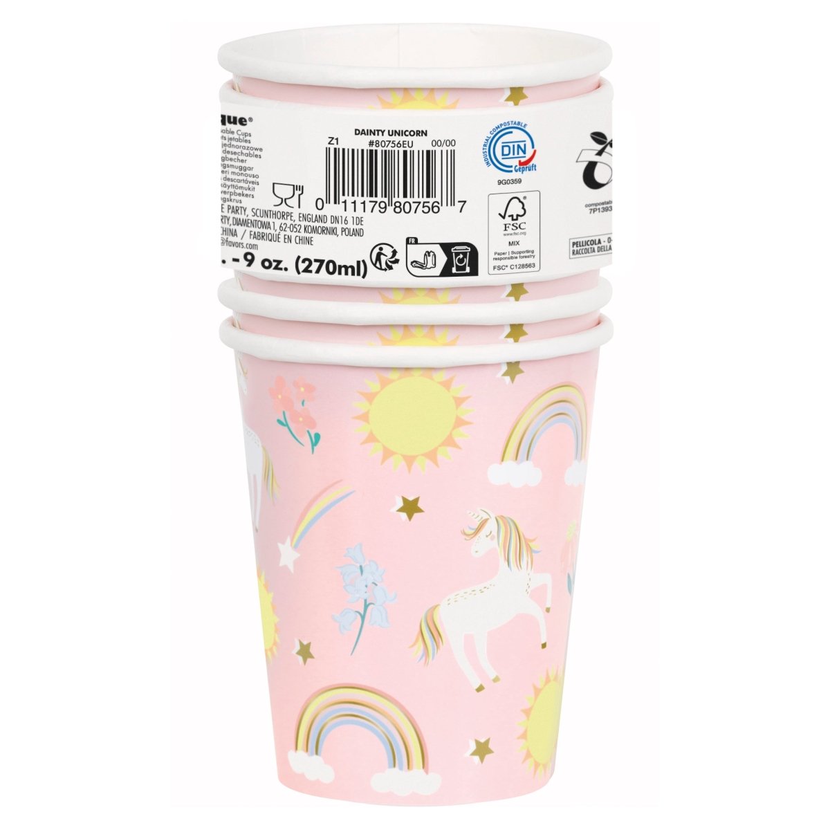 Unicorn Bekers Papier 266ml 8st
