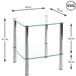 HAKU Möbel - Bijzettafel - Chroom - Metaal - Veiligheidsglas