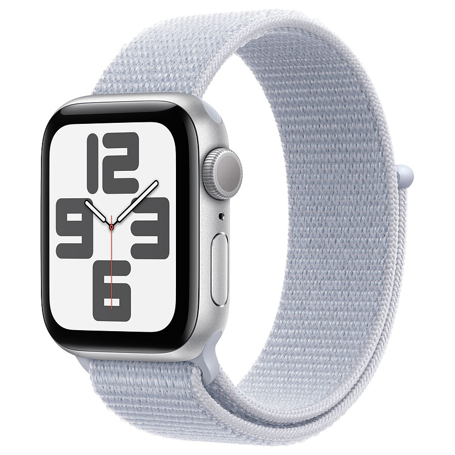 Apple Watch SE GPS (2024) - 44 mm - Aluminium Argent - Bracelet Sport Textile Nuée Bleue