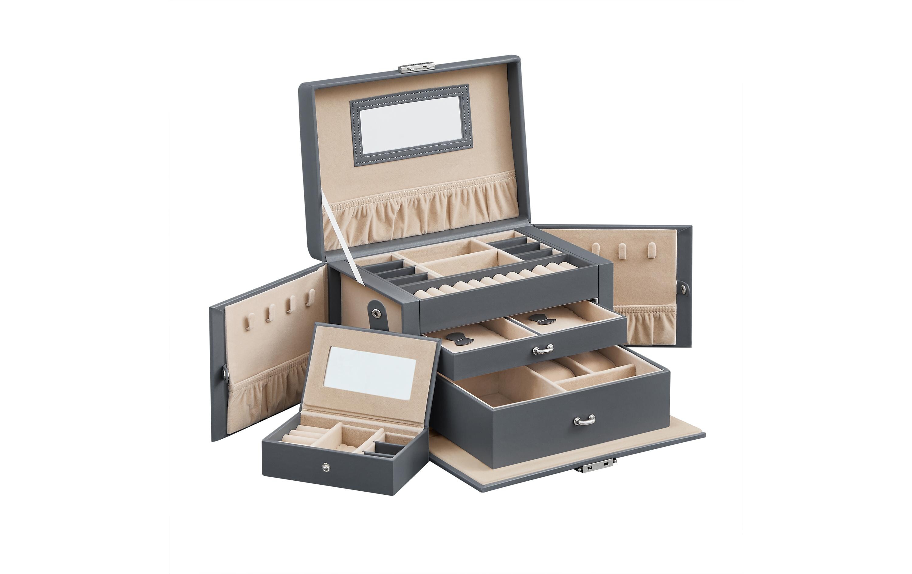 Schmuckschatulle mit Reisebox, GrauSchmuckkasten