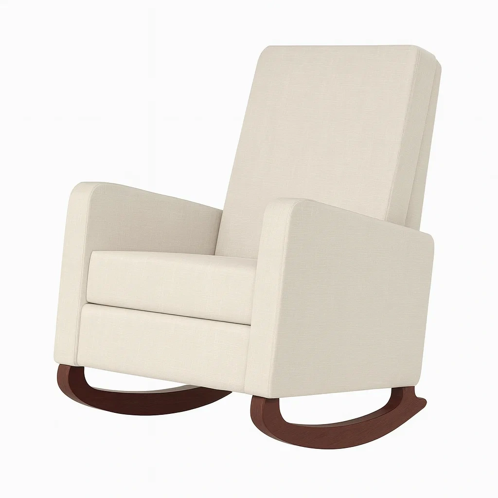 Rocking-chair en bois et tissu beige