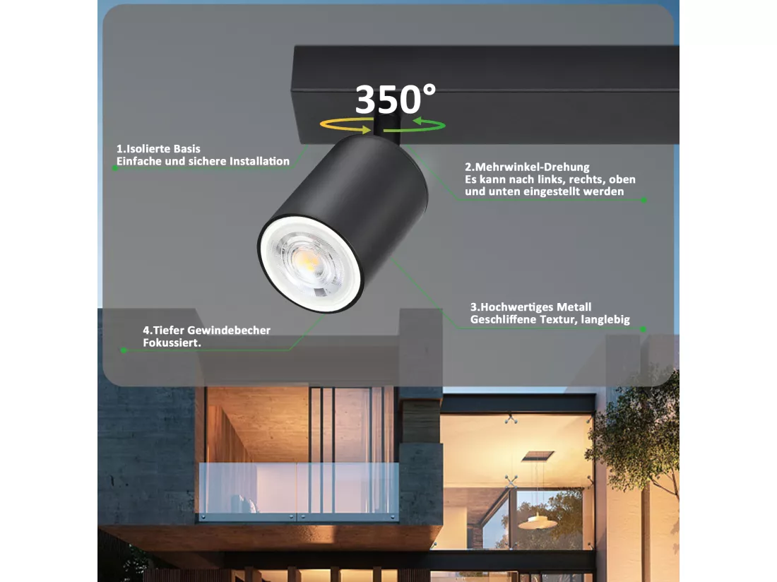 NETTLIFE 6 spots de Plafond Noir LED orientable à 330° GU10 pour Salon Chambre Cuisine, sans Ampoule