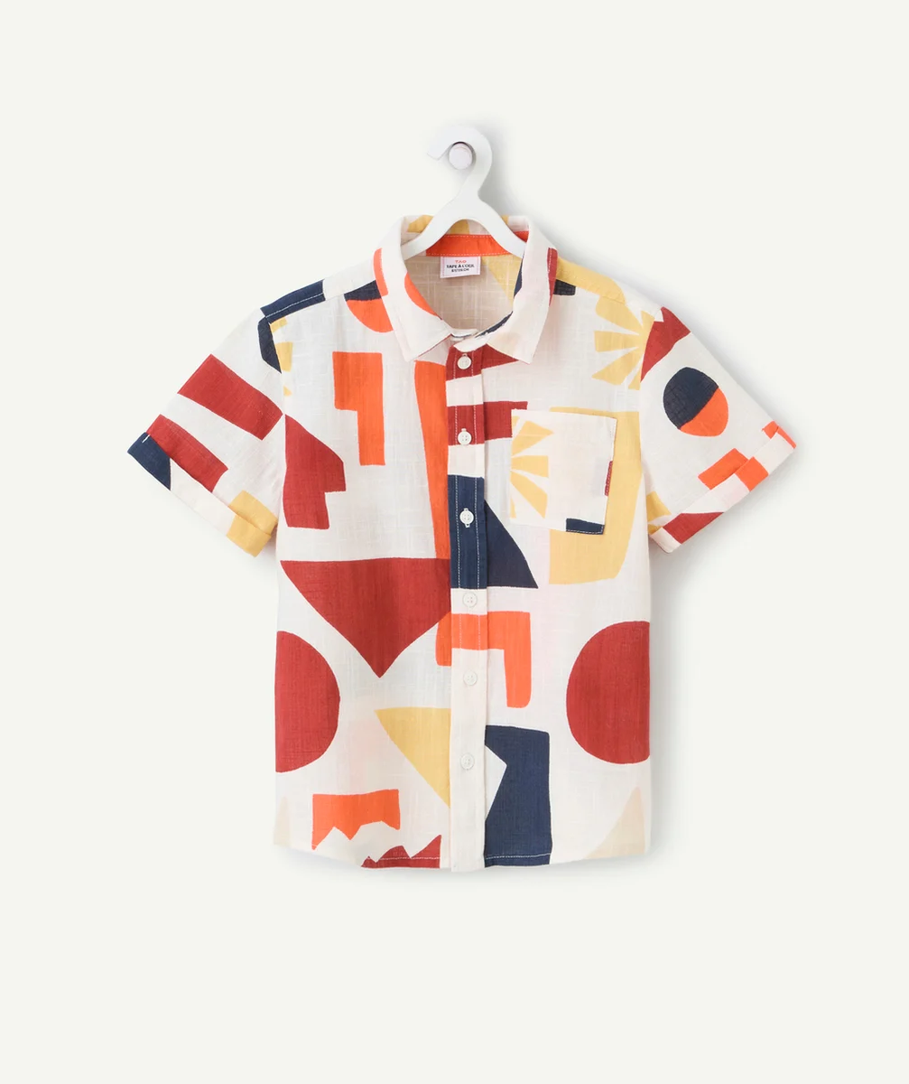 chemise manches courte garçon en coton bio imprimé coloré et géométrique