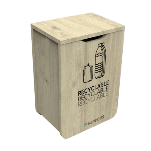 Poubelle tri sélectif Distribel pour déchets recyclables bois siglé Paredes 110L
