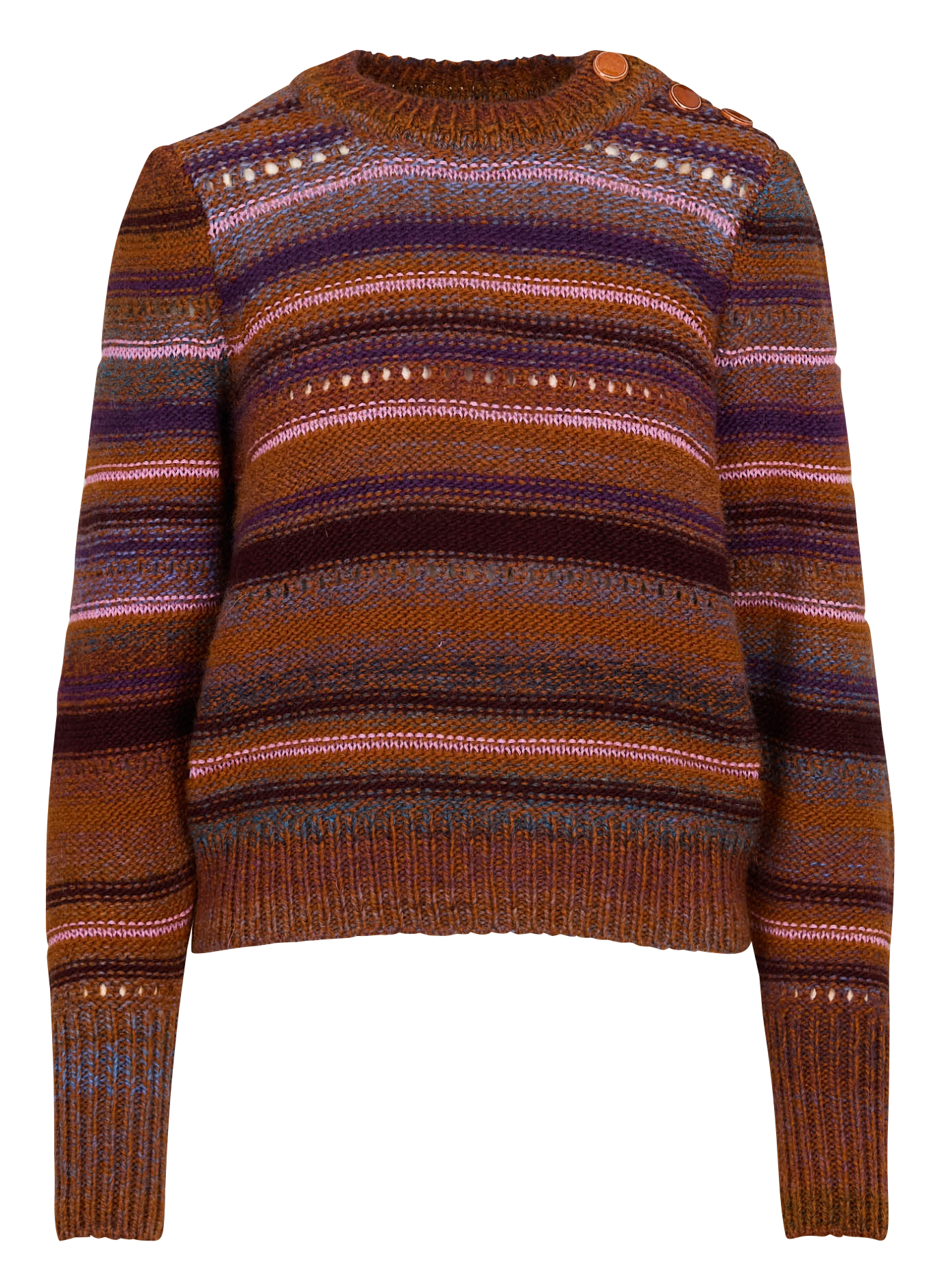 TOLOSA - Pull droit col rond rayé en laine mélangée | Marron