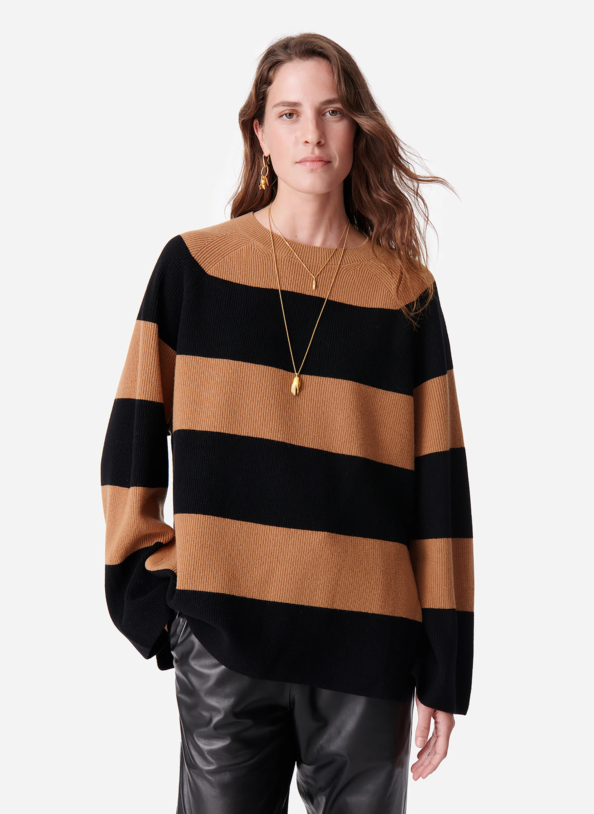 DANIA - Pull col rond ample en laine | Multicolore