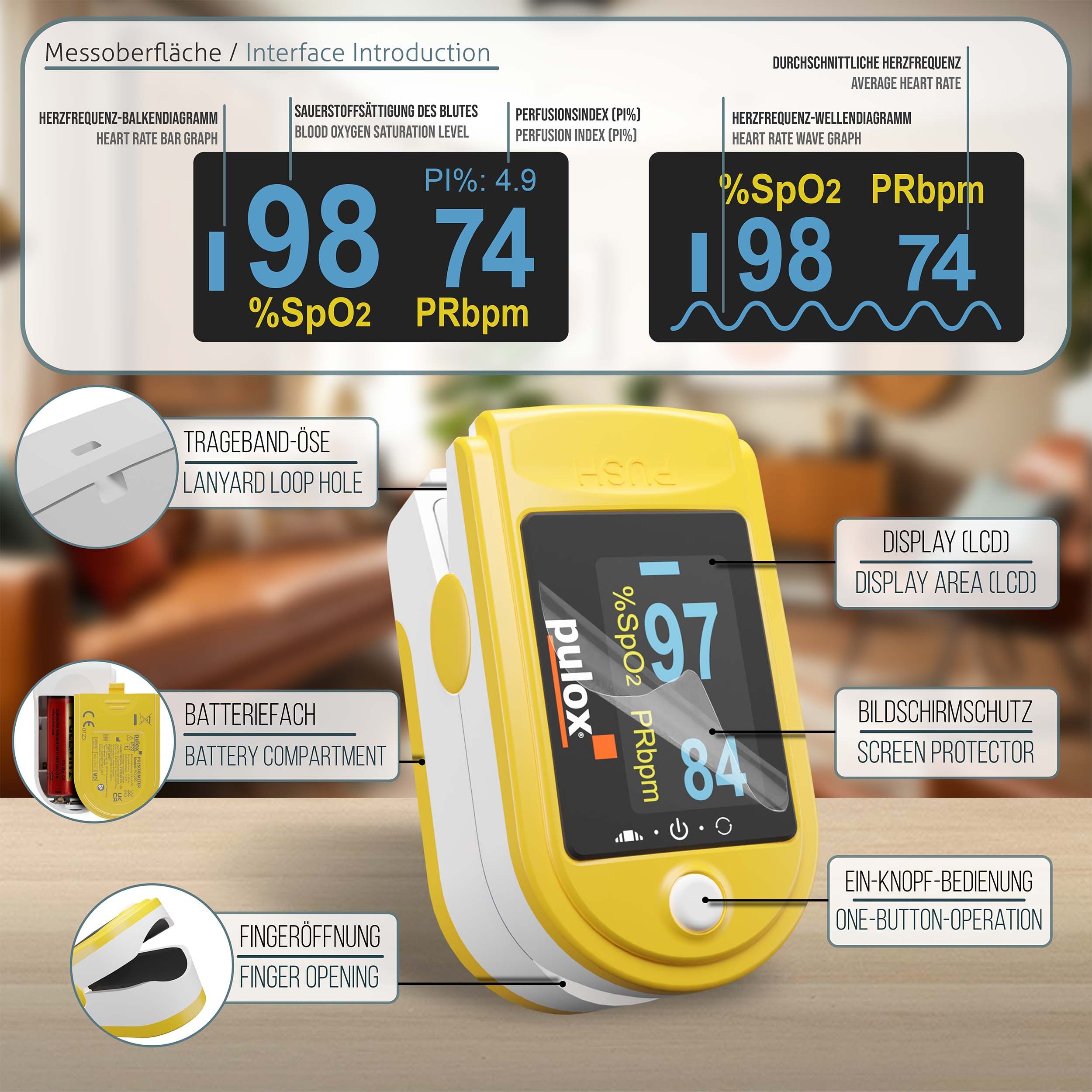 pulox Pulsoximeter PO-200 gelb