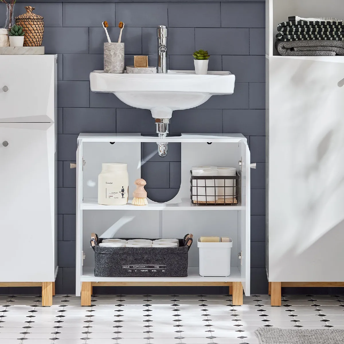 SoBuy BZR92-W Meuble Sous Lavabo Blanc