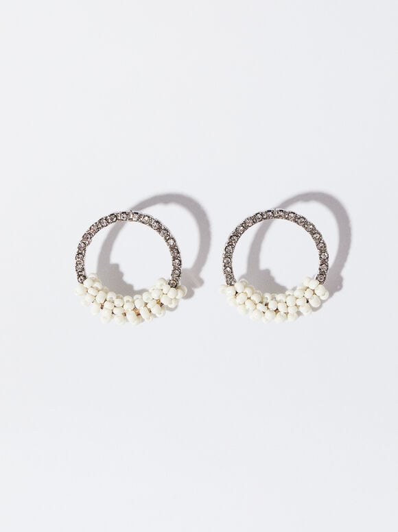 Brincos de miçangas com cristais - Branco
