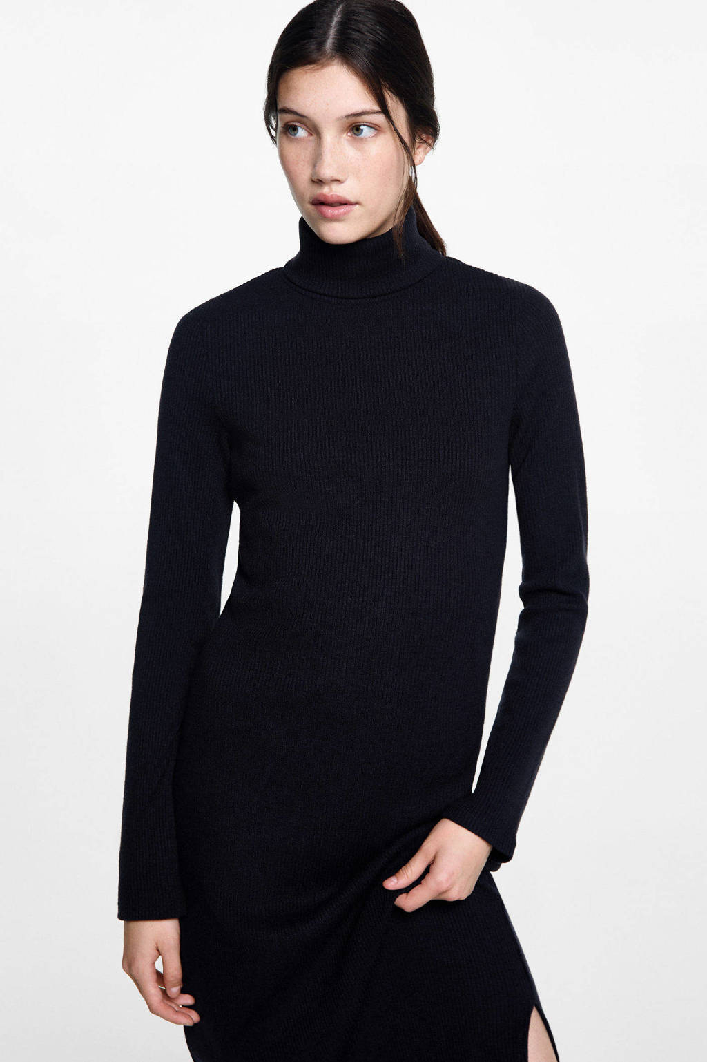 MANGO TEEN ribgebreide maxi jurk donkerblauw