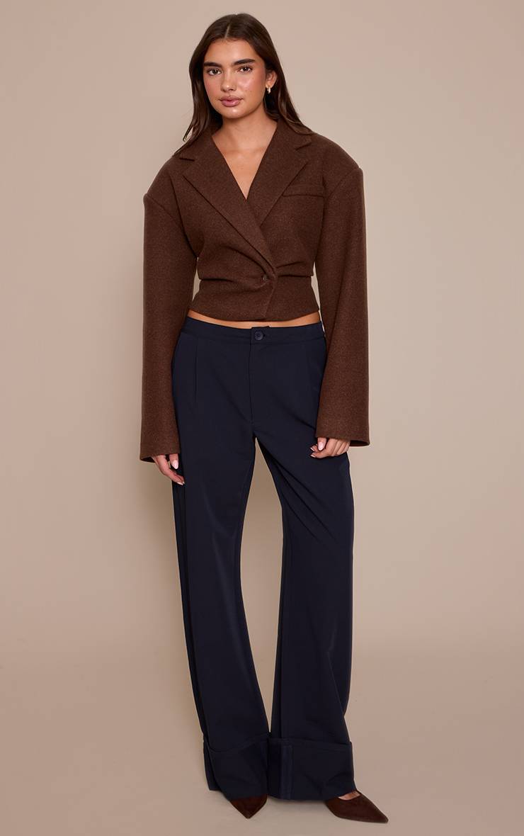 Chocolat Blazer Cintré Court Aspect Laine