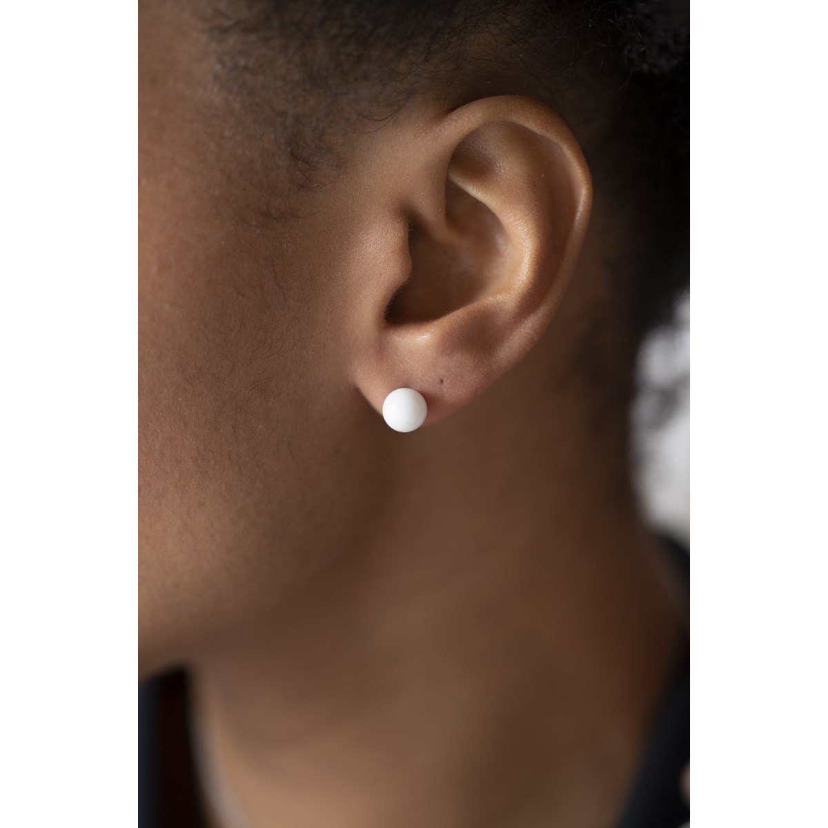 Boucles d'oreilles clous en Argent 925 millièmes et céramique - blanc brillant