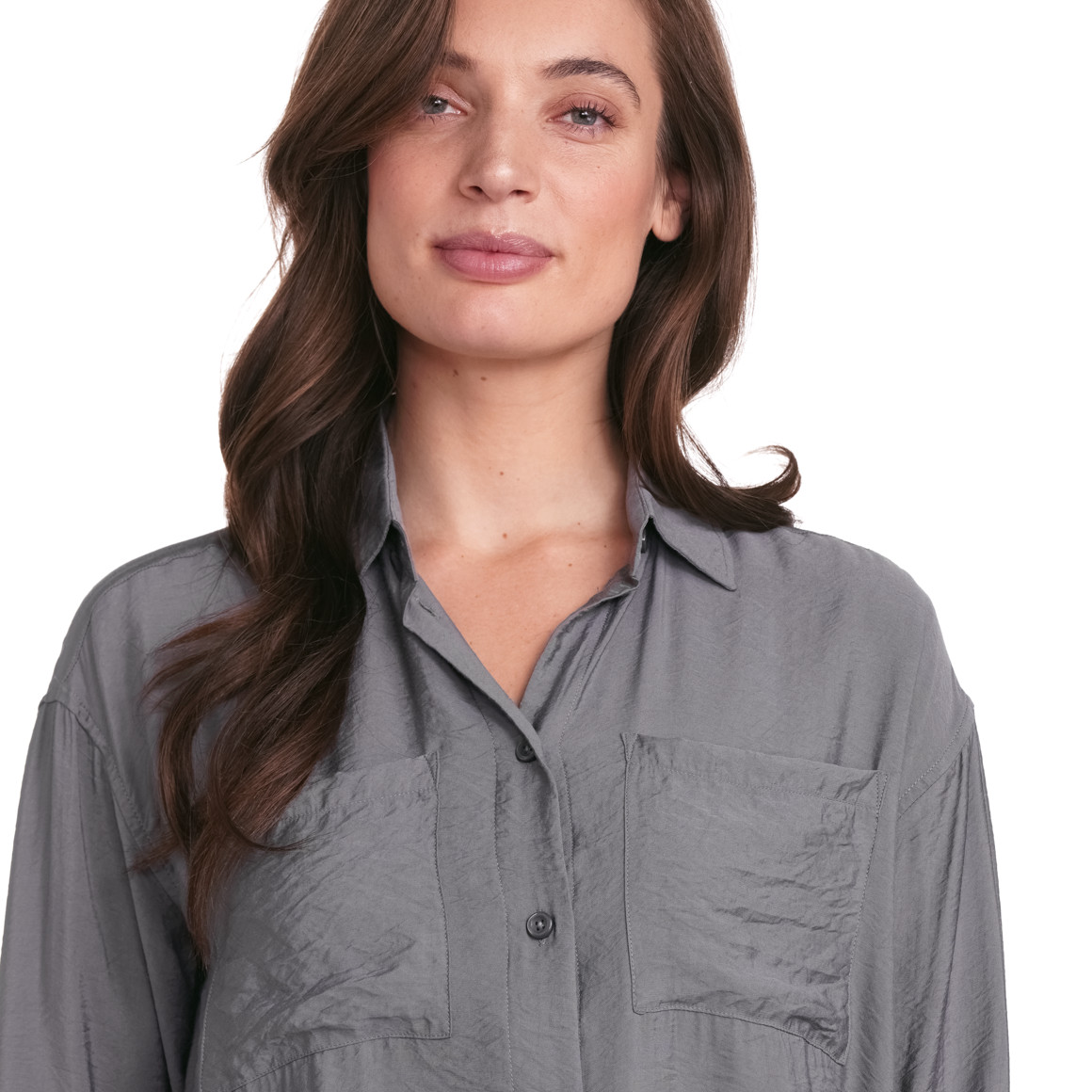 Gina Collection Damen Longbluse mit Kentkragen dunkelgrau