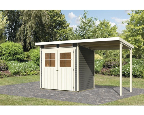 Karibu Glücksburg 2 tuinhuis met lessenaarsdak, 415 x 175 cm, terragrijs