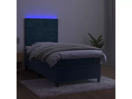Sommier tapissier et matelas et LED Bleu foncé 90x190cm Velours