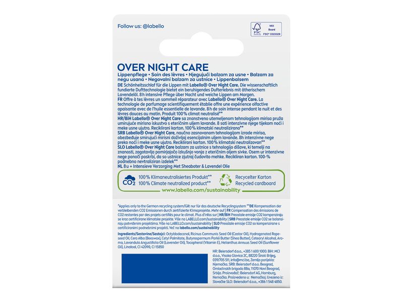 LABELLO Lippenpflege Over Night Care 4.8 g Lippenpomade für Pflege über die Nacht mit ätherischem Lavendelöl