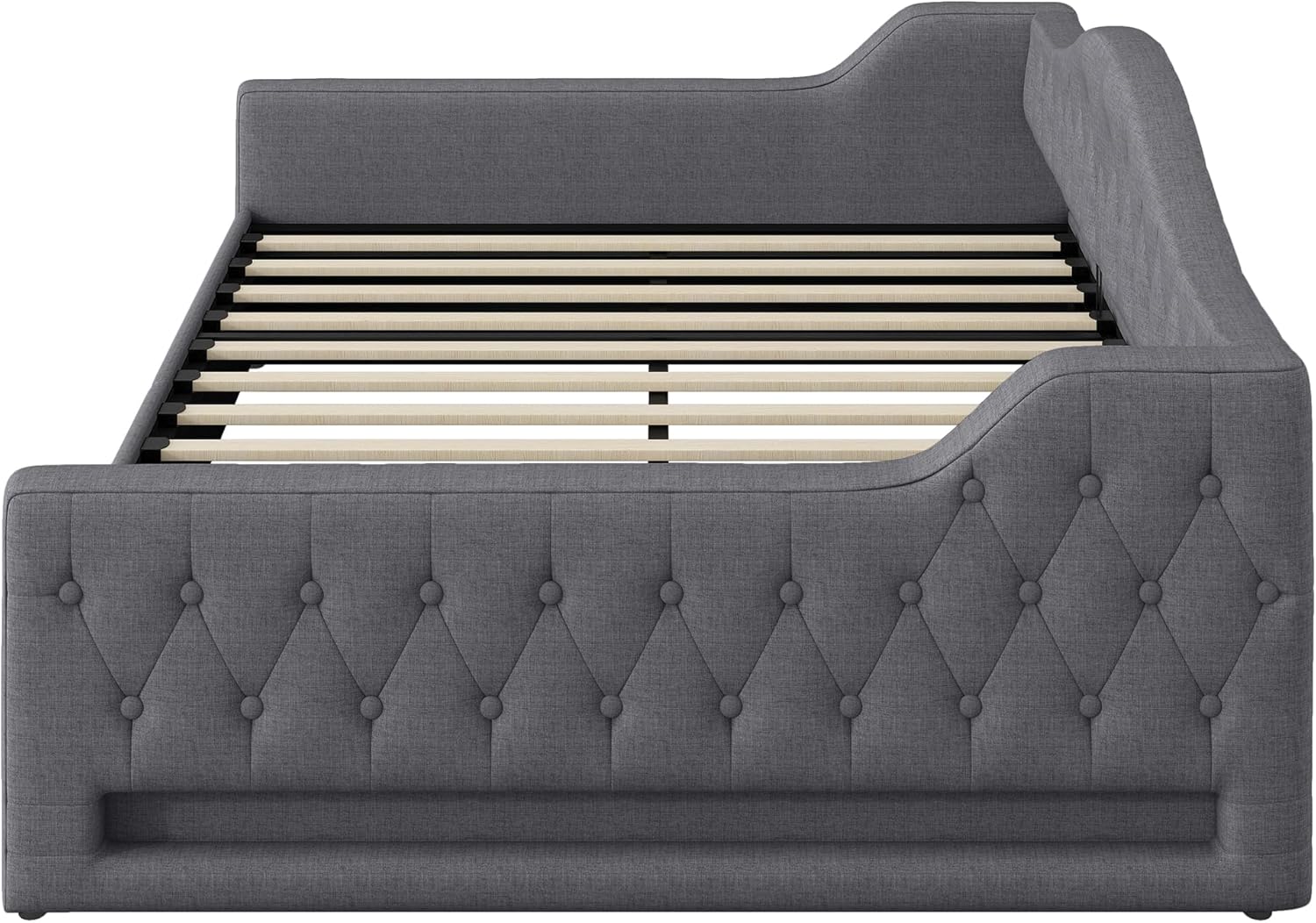Polsterbett Schlafsofa 140x200 cm, Tagesbett Sofabett mit LED-Gürtel, Stauraumbett mit Hydraulischer Stauraum, Lattenrost aus Holz, MDF+Sperrholz+Leinen, Ohne Matratze, Grau