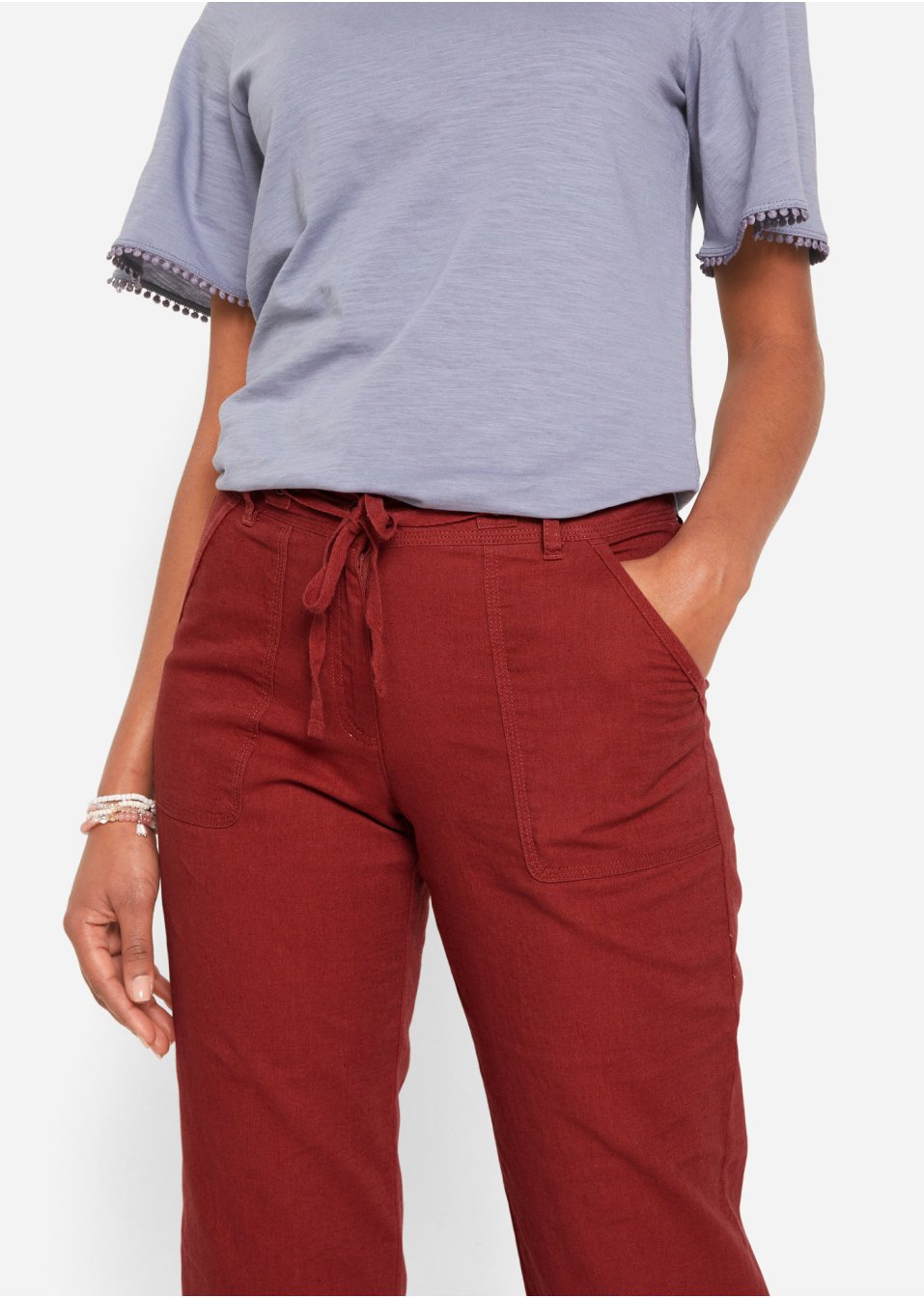 Pantalon en lin 3/4 avec taille confortable, Loose-Fit
