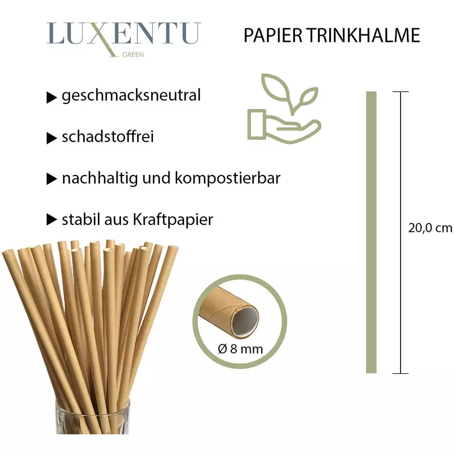 Luxentu Papier-Trinkhalme Jumbo 20 cm 100er Set natur