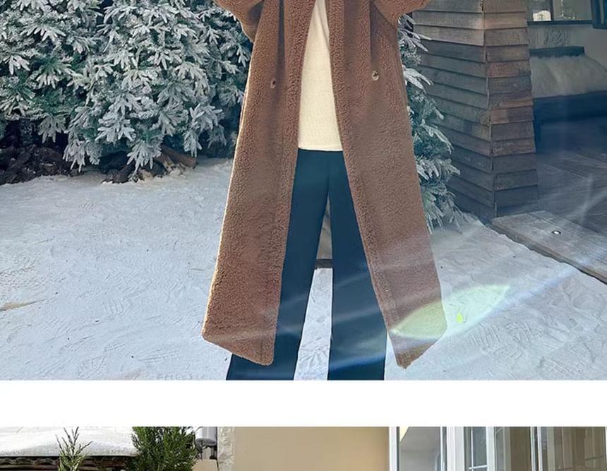Freehop - Lange mouwen effen fleece trenchcoat