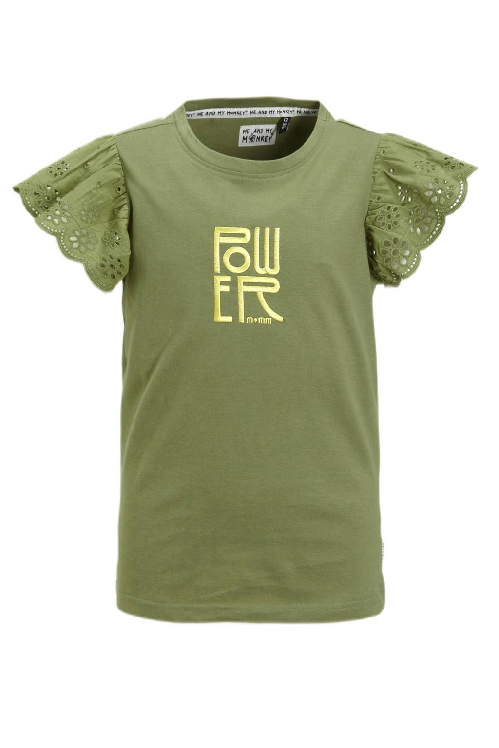 Me & My Monkey T-shirt Pietsje met tekstopdruk khaki