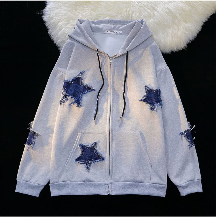 Whyessa - Hoodie met rits en sterrenapplicatie