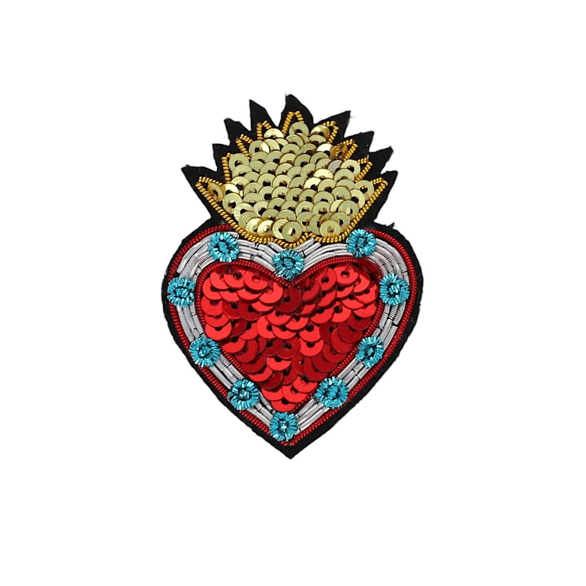 Broche sequins cœur ex-voto rouge et doré Pondie Chérie