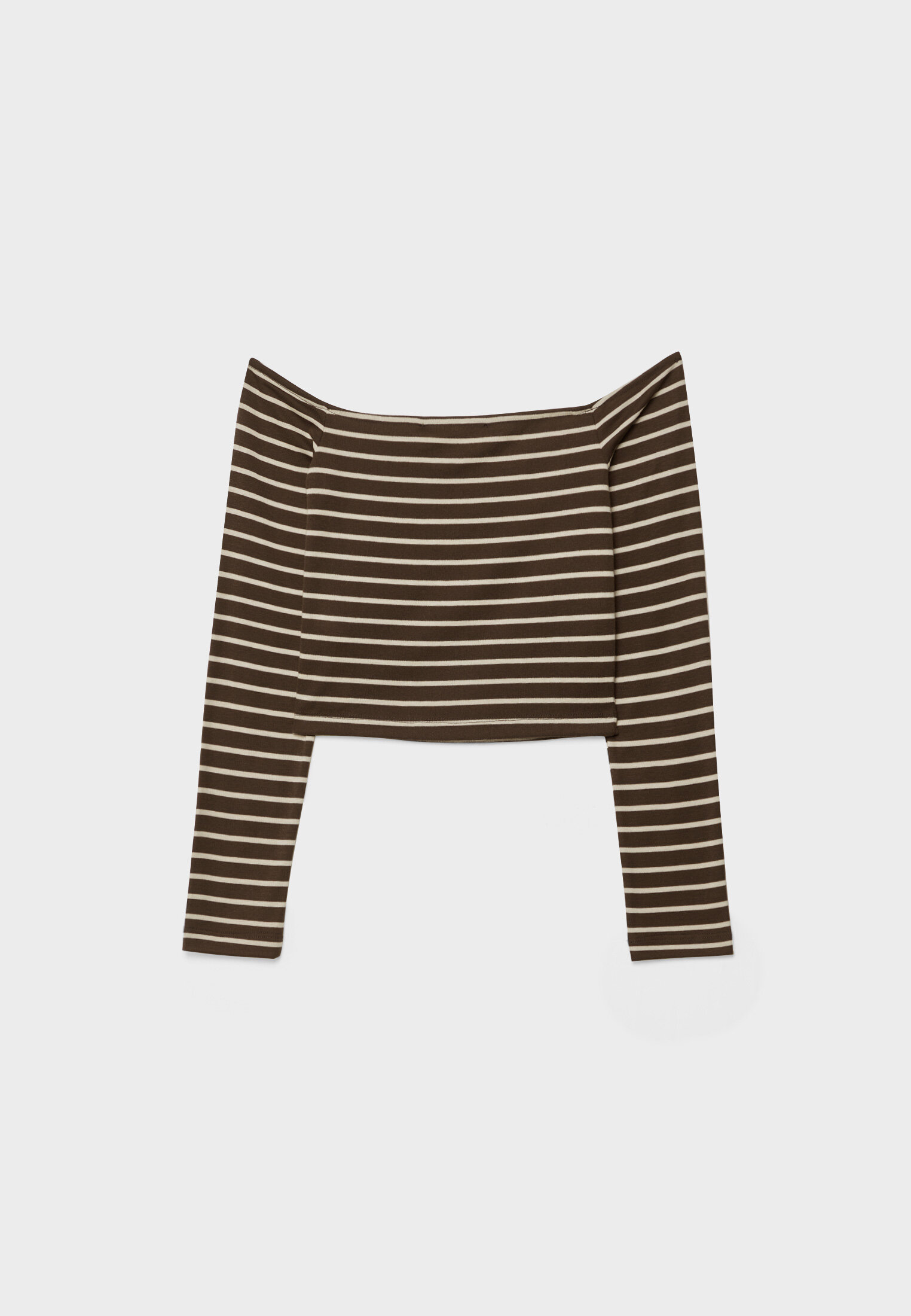 Camiseta listrada com ombros à mostra