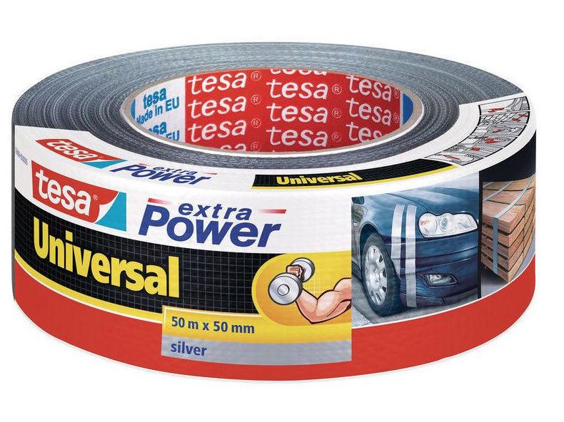 tesa Klebeband extra Power Universal 50 mm x 50 m, Silber Klebeband mit extra starkem Halt – Duct Tape für Reparaturen, zum Befestigen, Abdichten und mehr