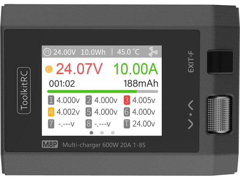 ToolkitRC Ladegerät M8P 1-8S, DC 600W Universelles DC Modellbau-Ladegerät für Lithium und NiMH Akkus