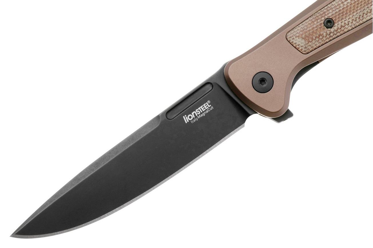 LionSteel Skinny Solid SK01A EB Earth Aluminium Natural Canvas Micarta inlay, Blackwashed zakmes, Molletta design