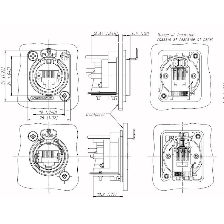 Neutrik NE8FDV etherCON chassisdeel female nikkel