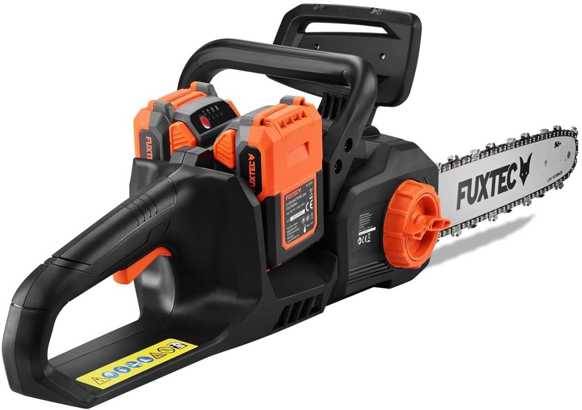 FUXTEC 40V Akku Kettensäge FX-E2KSSET – 14 Zoll Schwertlänge, 2x20Volt, 4,2 Kg leicht mit einer Kettengeschwindigkeit von 15 m/s, Akku& Ladegerät