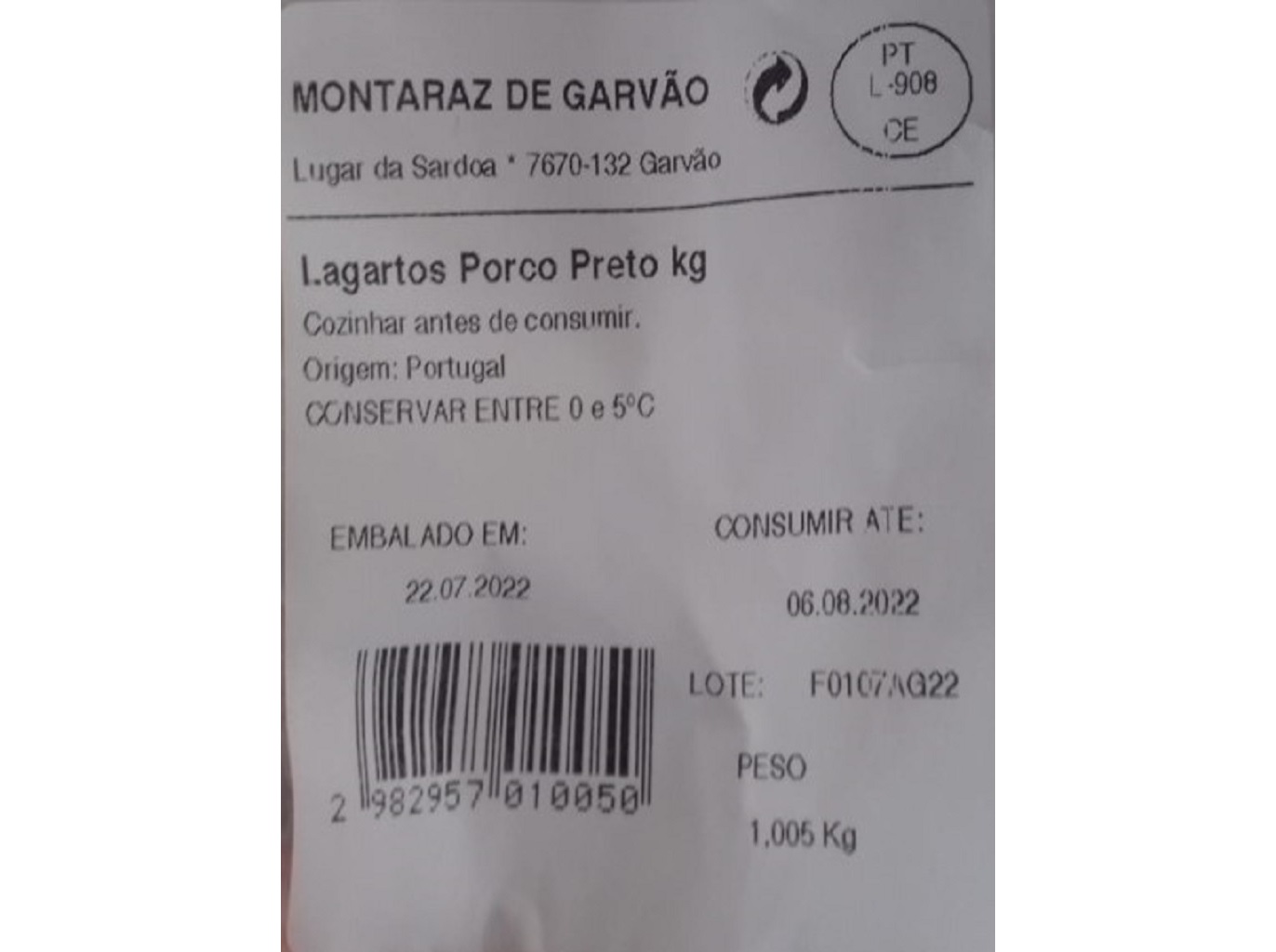 LAGARTOS PORCO PRETO MONTARAZ KG