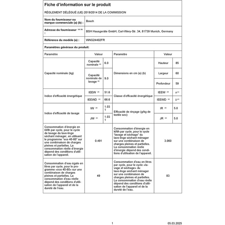 Lave-linge séchant Bosch WNG24402FR