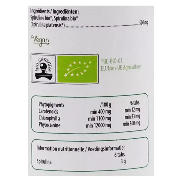 Be-Life Spirulina 500 Orgânica 500 comprimidos