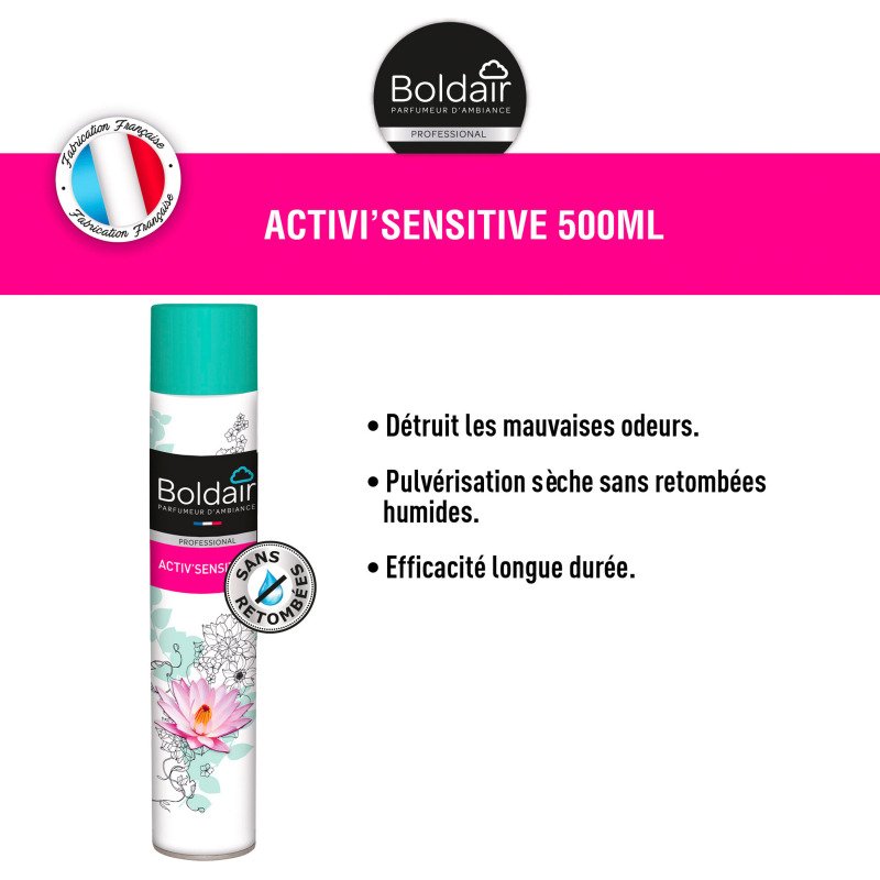 Désodorisant aromathérapie Boldair activ'sensitive Patchouli - Aérosol 500 ml