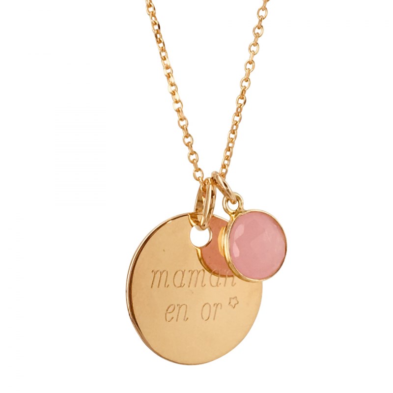 Collier médaille pierre plaqué or 18 K