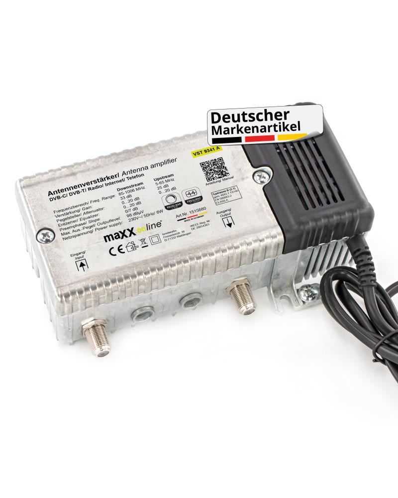 Antenneversterker voor kabeltelevisie, 33 dB versterking met 1 GHz retourkanaal, DVB-T2, DVB-C thuisversterker, kabelversterker