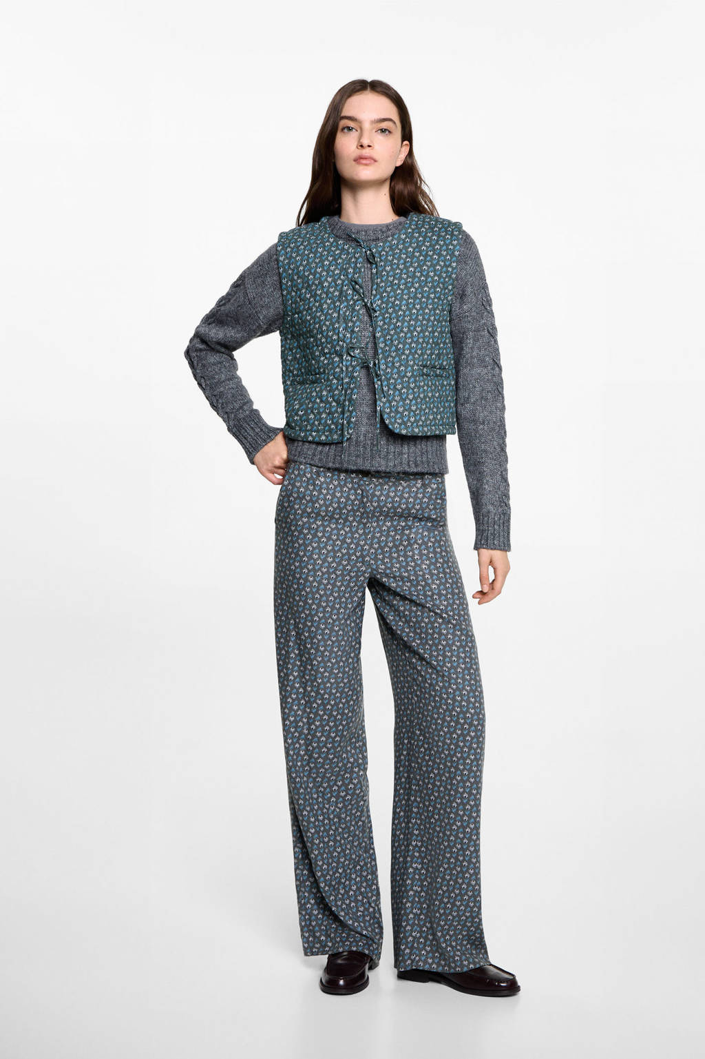 MANGO TEEN wide leg casual broek antraciet